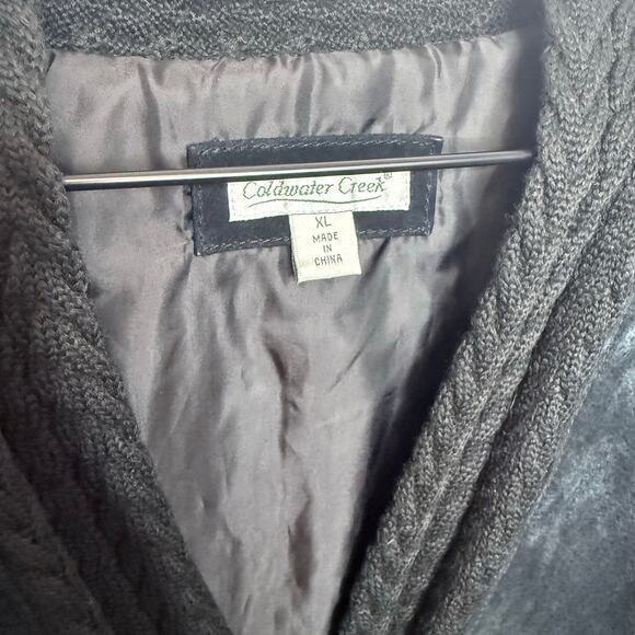 COLDWATER CREEK VINTAGE Women's XL Suede Leather Crochet Knit Trim Jacket Black - Picture 7 of 16